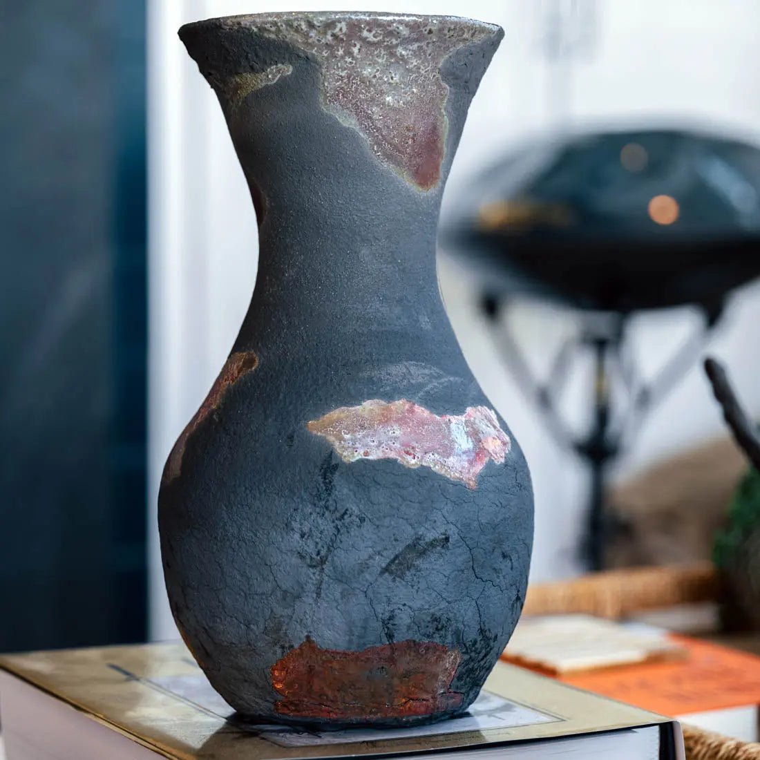 #35 XL Raku Decorative Boiled Pot/Vase - Coppers, Charcoals - (Creative Collection) - Dan Pearce Ceramics