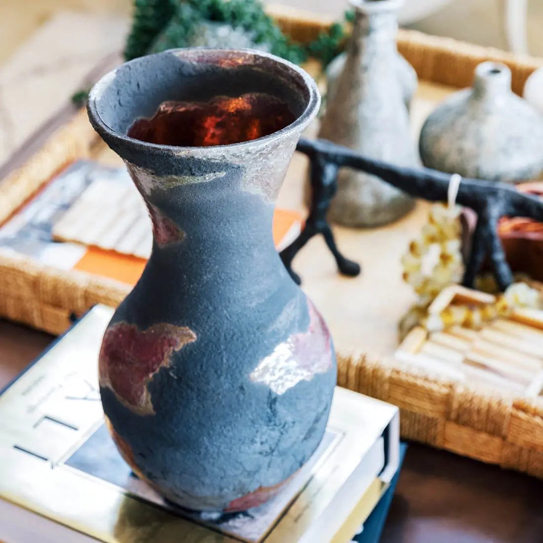 #35 XL Raku Decorative Boiled Pot/Vase - Coppers, Charcoals - (Creative Collection) - Dan Pearce Ceramics