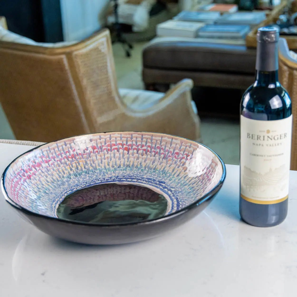 #36 XL Stoneware Rainbow and Obsidian Decorative Serving Bowl (Color Spectrum Series) - Dan Pearce Ceramics