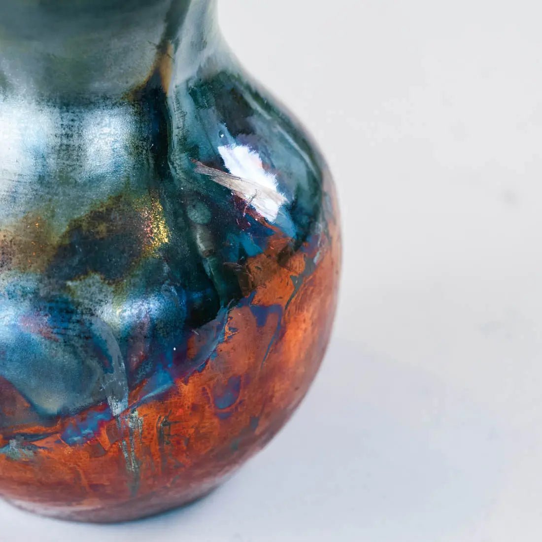 #39 Large Stoneware Decorative Raku Pot - Coppers & Greens - (Creative Collection) - Dan Pearce Ceramics