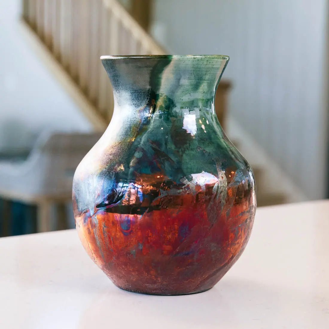 #39 Large Stoneware Decorative Raku Pot - Coppers & Greens - (Creative Collection) - Dan Pearce Ceramics