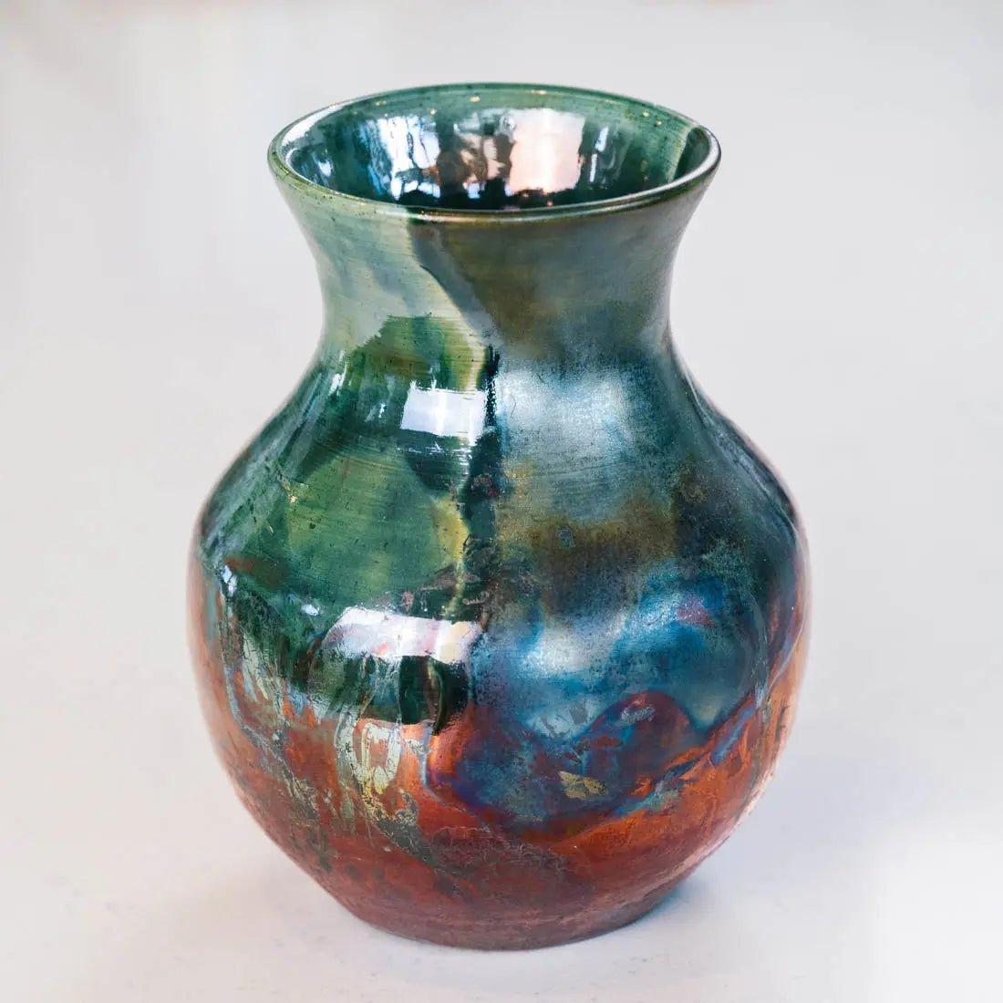 #39 Large Stoneware Decorative Raku Pot - Coppers & Greens - (Creative Collection) - Dan Pearce Ceramics