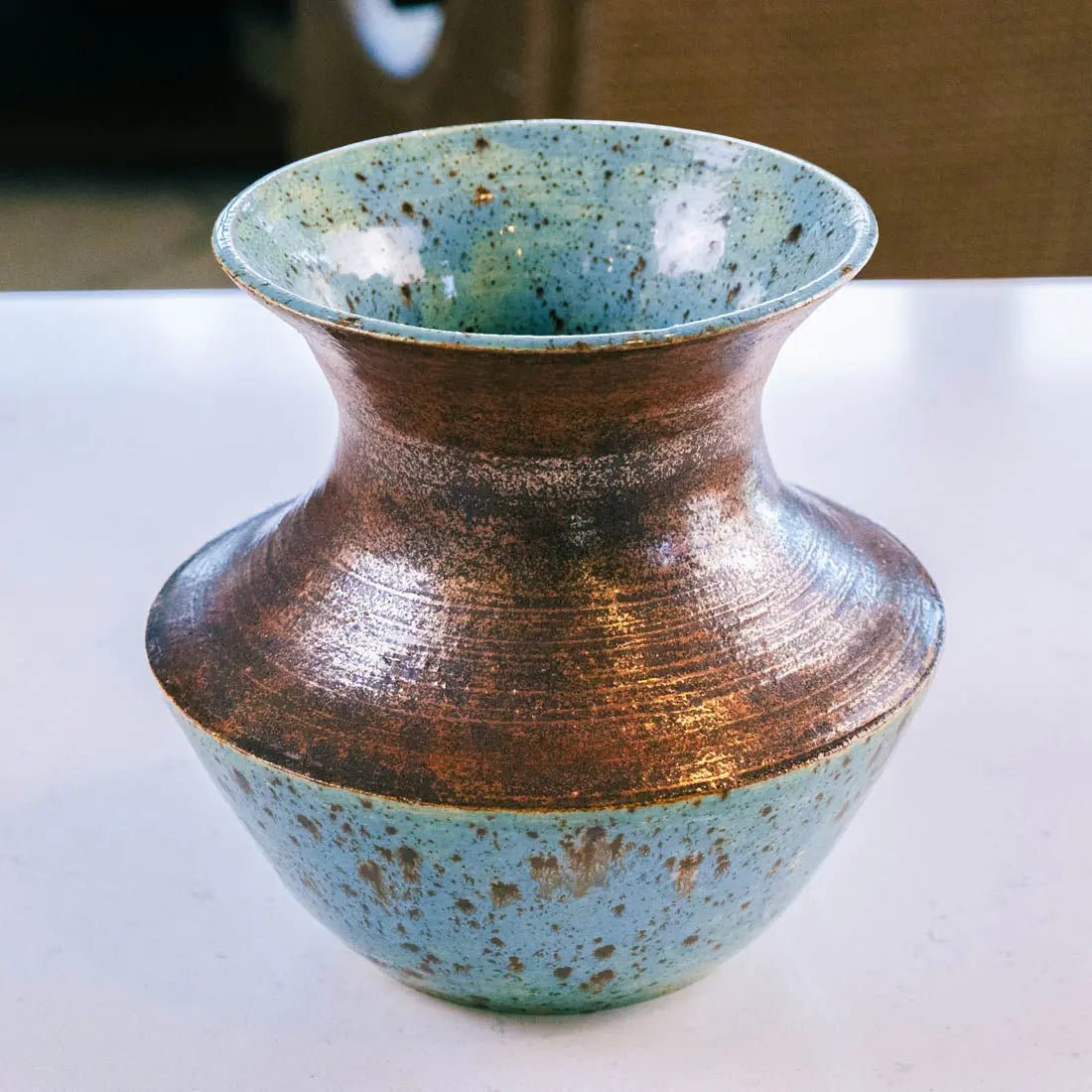 #42 XL Stoneware Decorative Pot - Leopard Turquoise with Ancient Copper - (Creative Collection) - Dan Pearce Ceramics