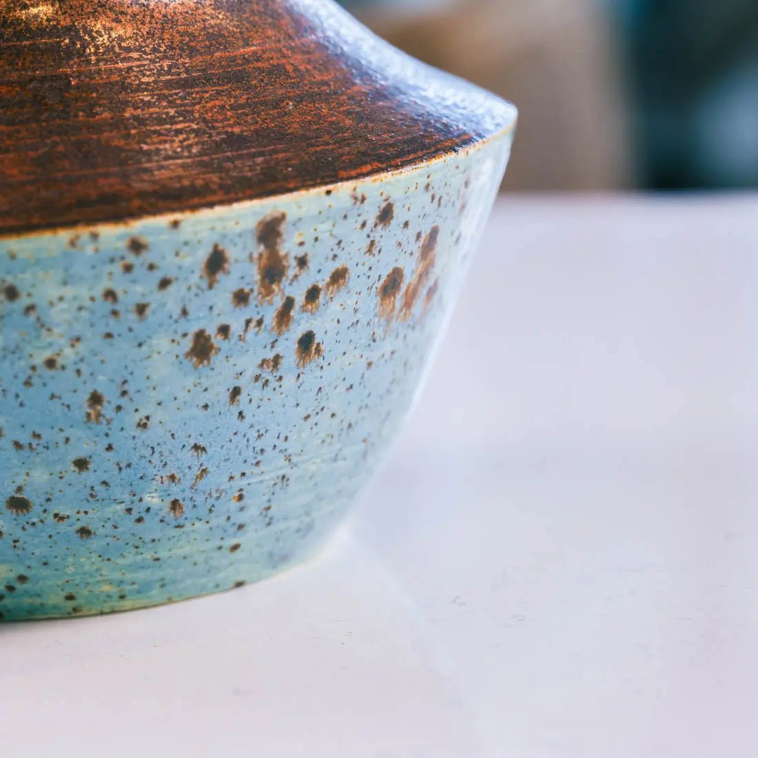 #42 XL Stoneware Decorative Pot - Leopard Turquoise with Ancient Copper - (Creative Collection) - Dan Pearce Ceramics