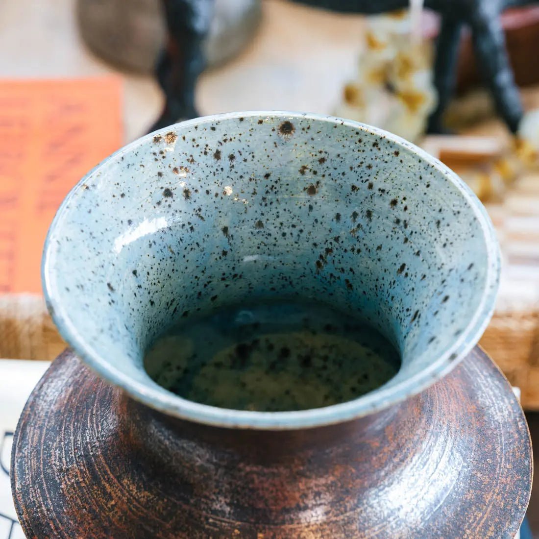 #42 XL Stoneware Decorative Pot - Leopard Turquoise with Ancient Copper - (Creative Collection) - Dan Pearce Ceramics