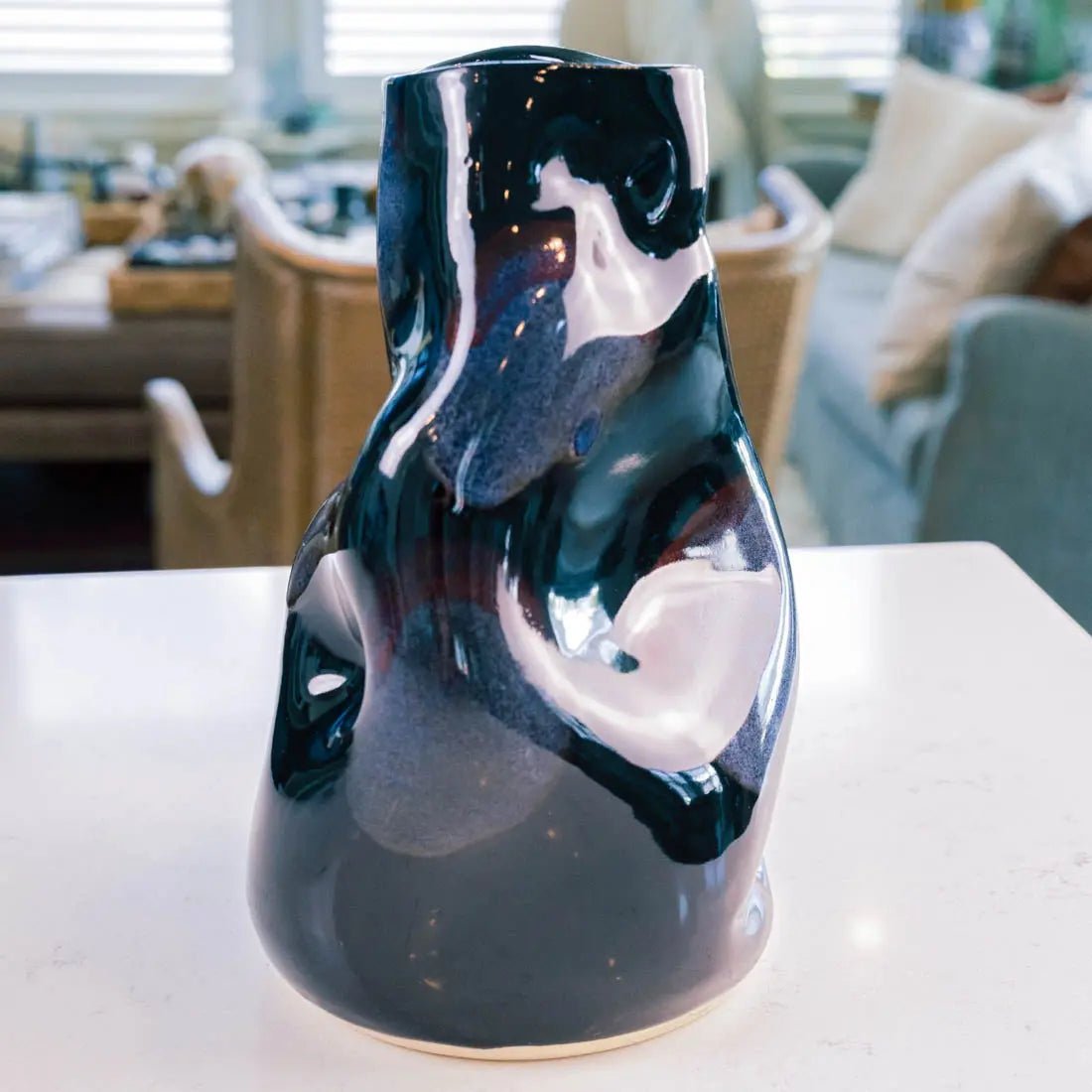 #49 XL Stoneware Decorative Manipulated Pot - Obsidian, with Burgundy & Blue Tones - (Creative Collection) - Dan Pearce Ceramics