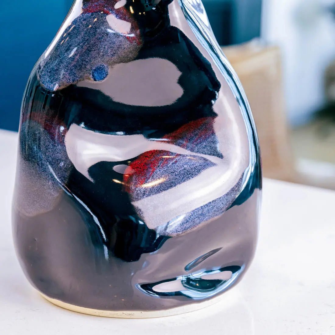 #49 XL Stoneware Decorative Manipulated Pot - Obsidian, with Burgundy & Blue Tones - (Creative Collection) - Dan Pearce Ceramics