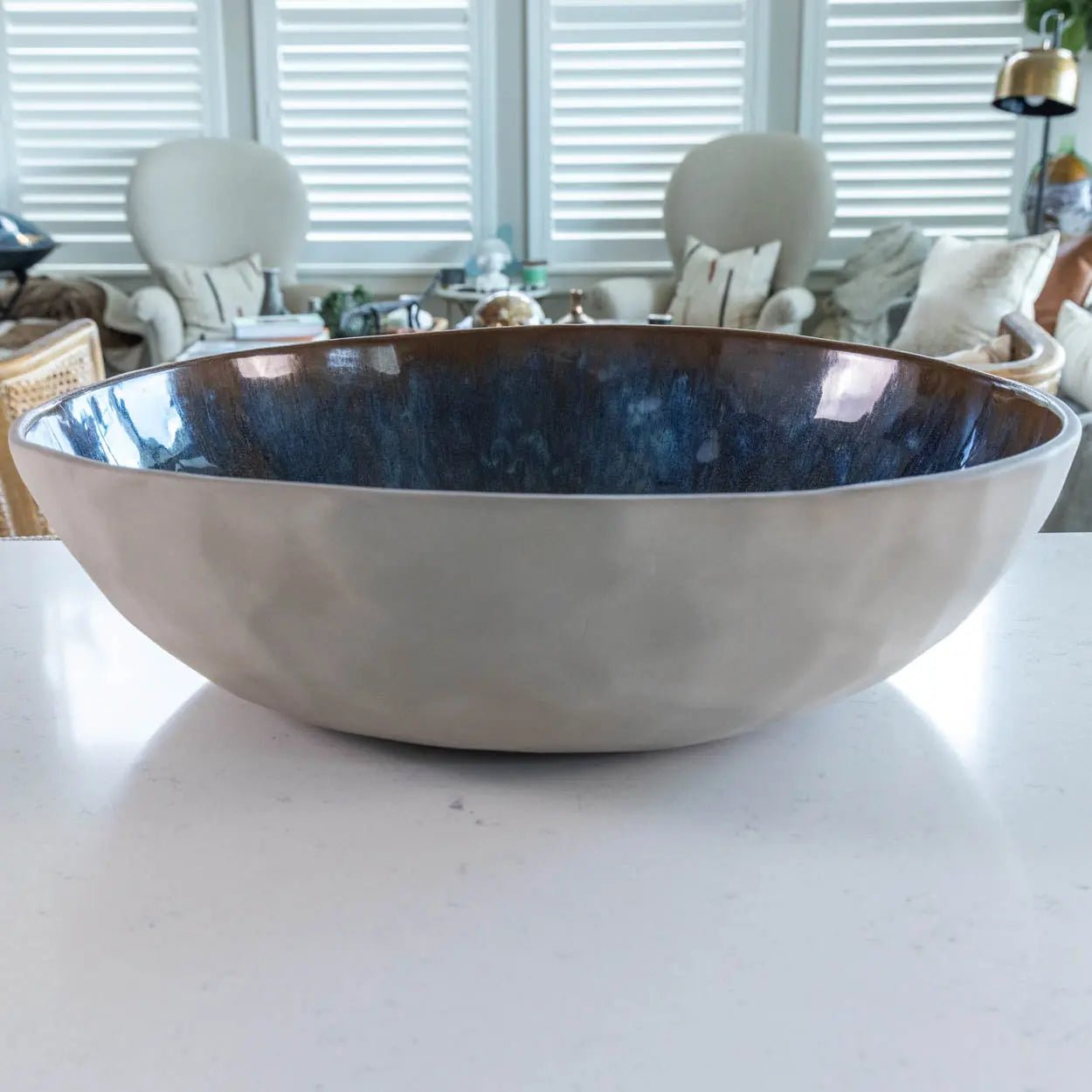 #53 GIANT 19.5 Quart Stoneware Decorative Serving Bowl - Grays, Browns, Blues, & Creams (Color Spectrum Series) - Dan Pearce Ceramics