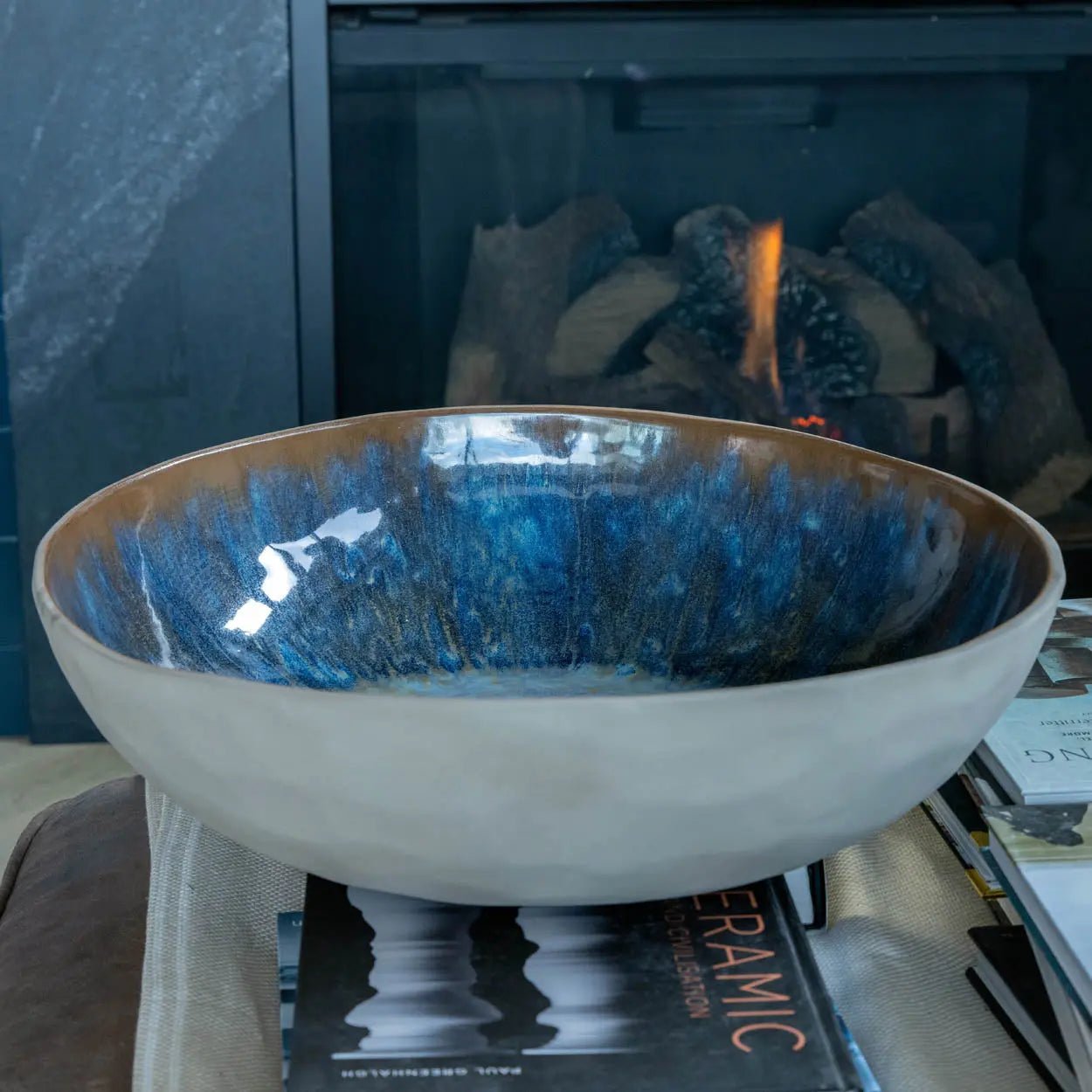 #53 GIANT 19.5 Quart Stoneware Decorative Serving Bowl - Grays, Browns, Blues, & Creams (Color Spectrum Series) - Dan Pearce Ceramics