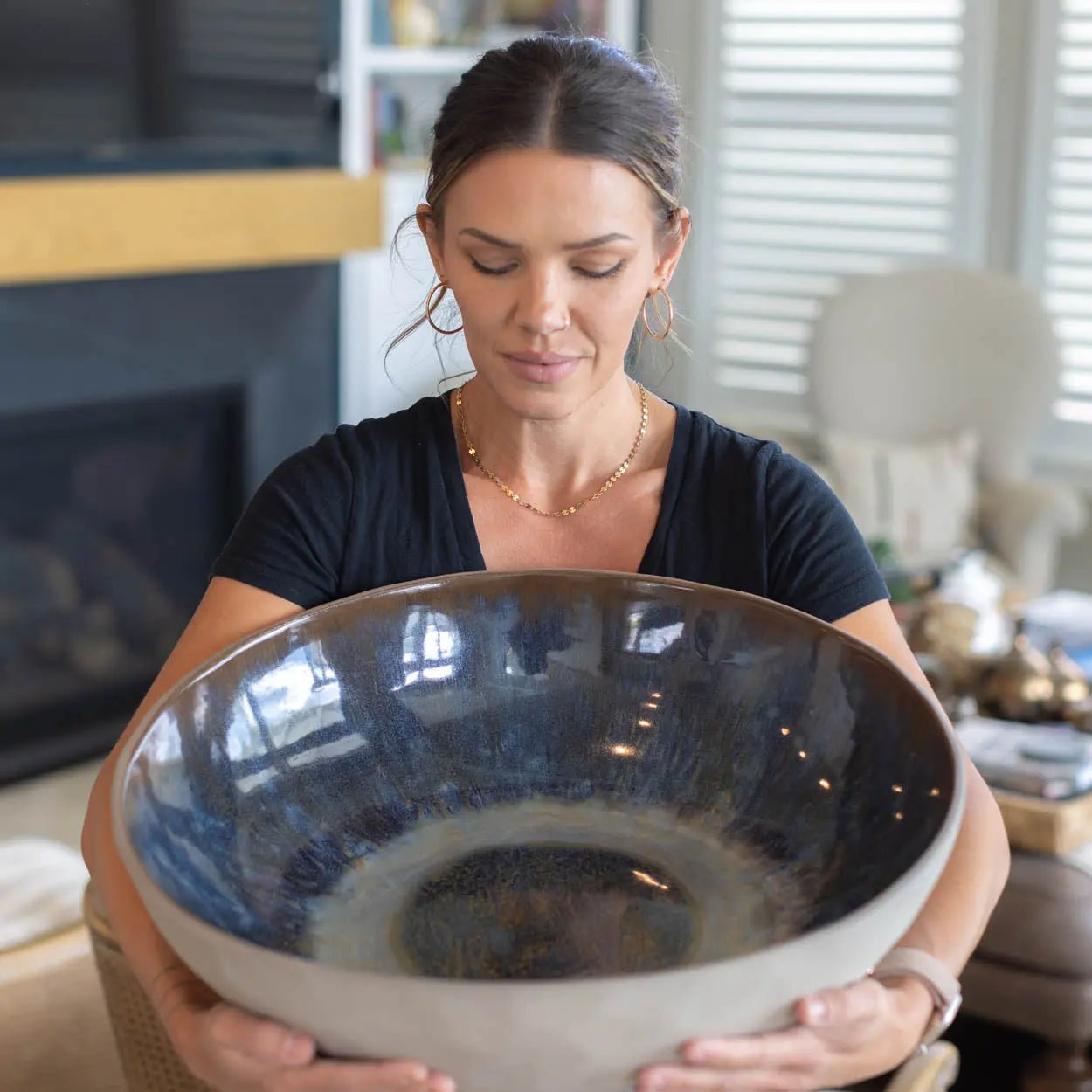 #53 GIANT 19.5 Quart Stoneware Decorative Serving Bowl - Grays, Browns, Blues, & Creams (Color Spectrum Series) - Dan Pearce Ceramics
