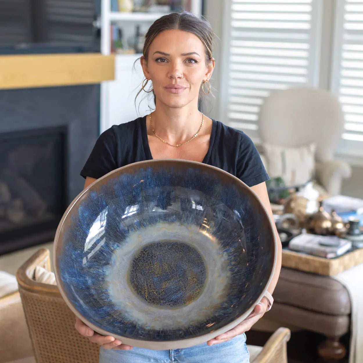 #53 GIANT 19.5 Quart Stoneware Decorative Serving Bowl - Grays, Browns, Blues, & Creams (Color Spectrum Series) - Dan Pearce Ceramics