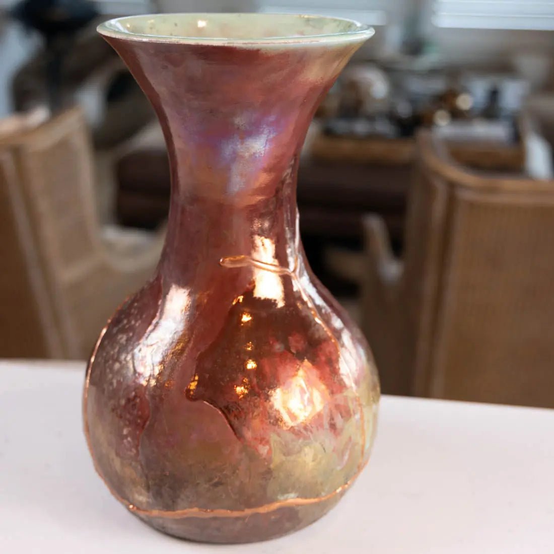 #54 XXL KINTSUGI Raku Decorative Pot/Vase - Coppers & Seafoam - (Creative Collection) - Dan Pearce Ceramics
