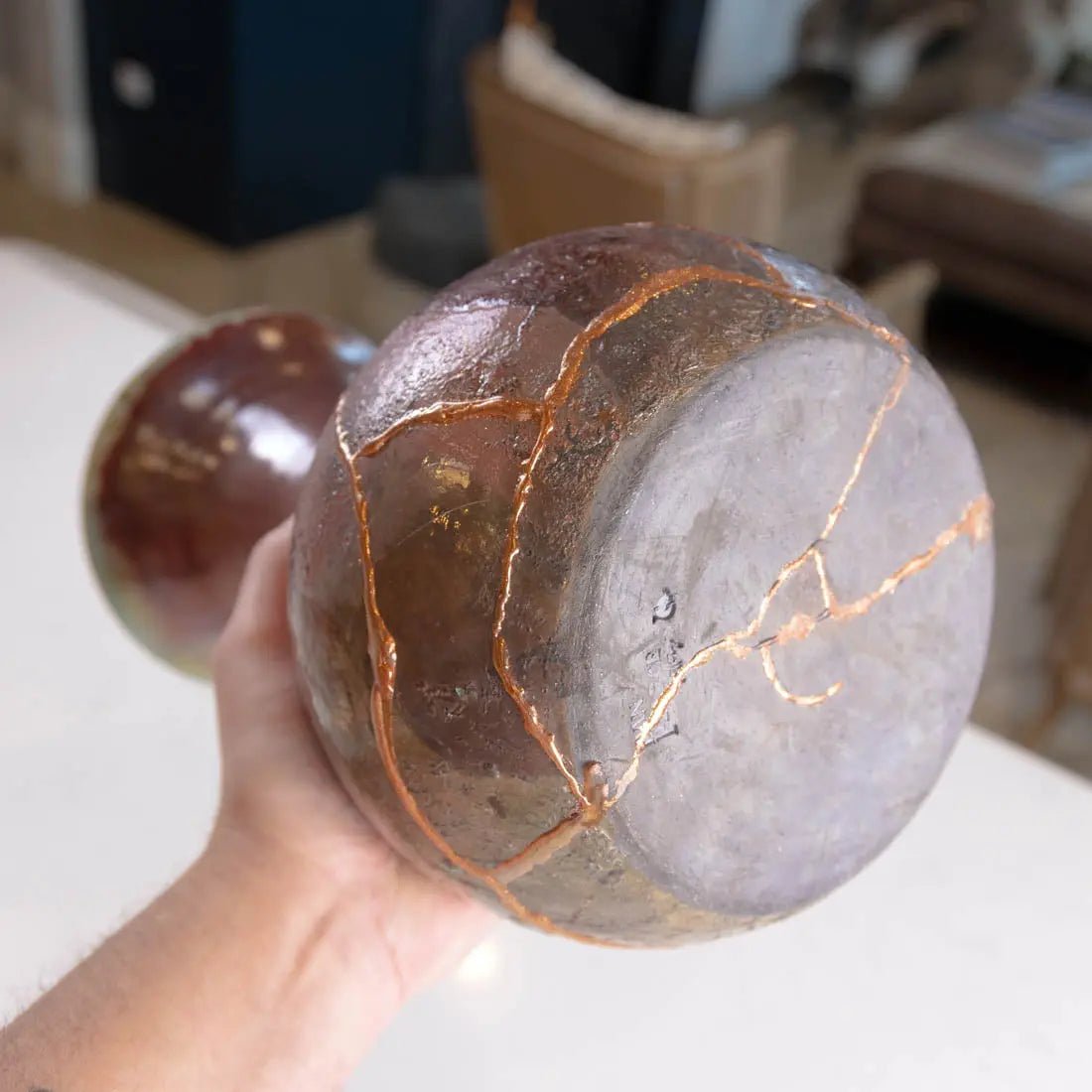 #54 XXL KINTSUGI Raku Decorative Pot/Vase - Coppers & Seafoam - (Creative Collection) - Dan Pearce Ceramics