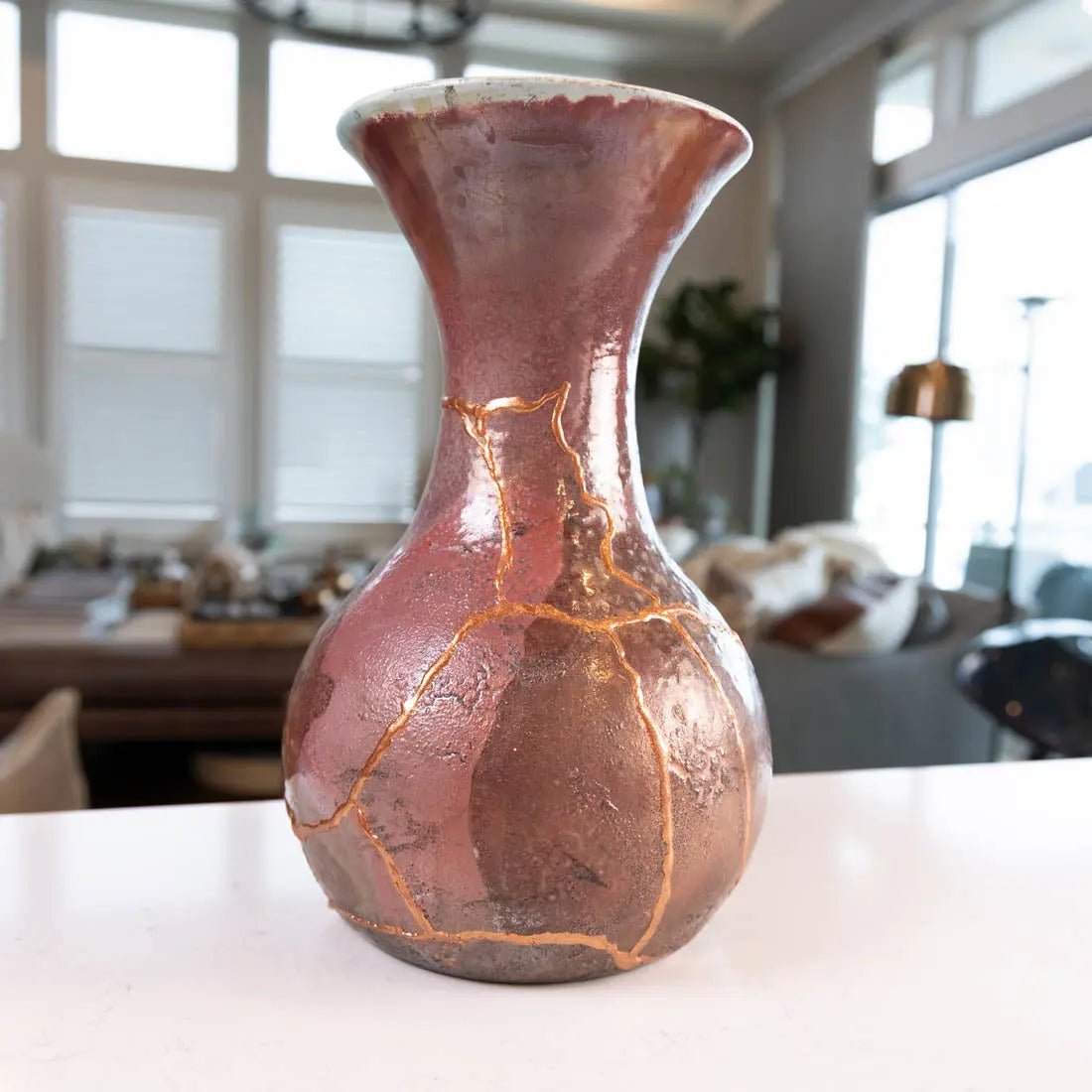 #54 XXL KINTSUGI Raku Decorative Pot/Vase - Coppers & Seafoam - (Creative Collection) - Dan Pearce Ceramics