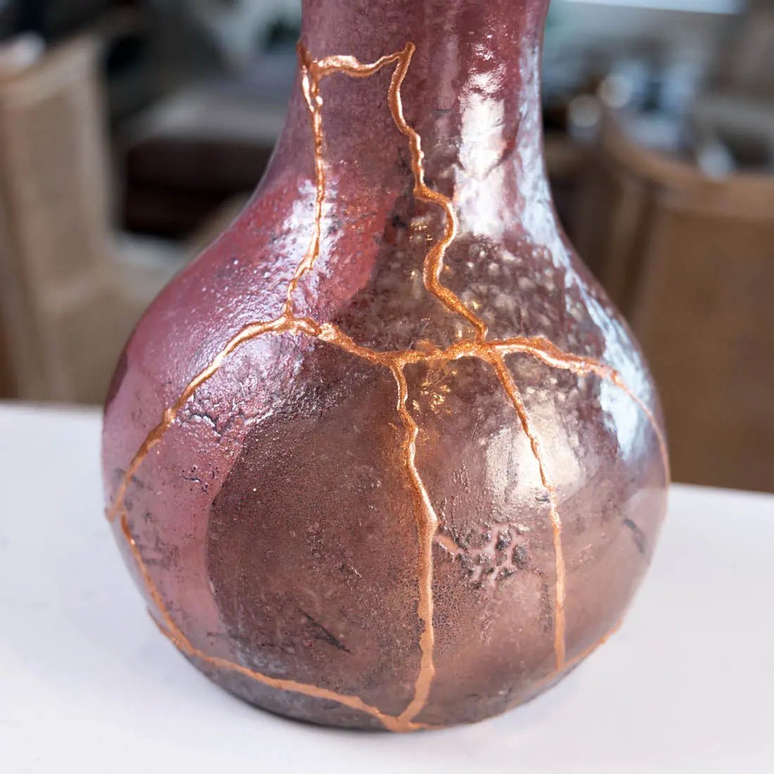 #54 XXL KINTSUGI Raku Decorative Pot/Vase - Coppers & Seafoam - (Creative Collection) - Dan Pearce Ceramics