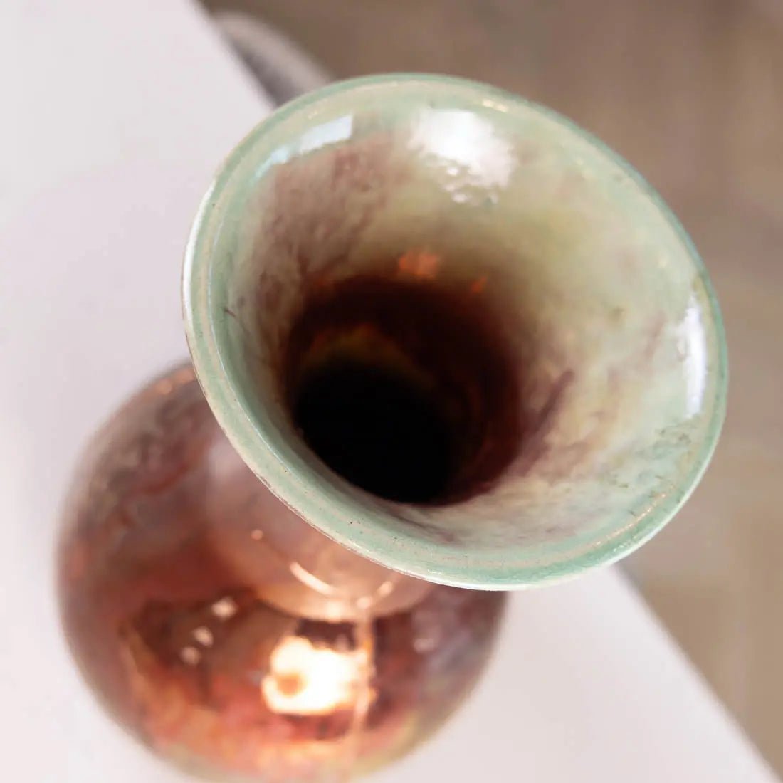 #54 XXL KINTSUGI Raku Decorative Pot/Vase - Coppers & Seafoam - (Creative Collection) - Dan Pearce Ceramics