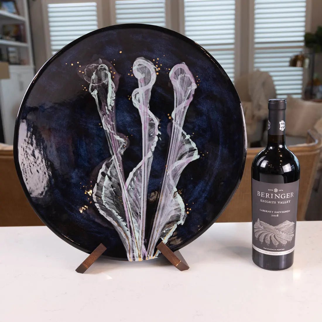 #55 XL Gray Stoneware Serving Platter - Abstract Art with REAL GOLD - (Creative Collection) - Dan Pearce Ceramics