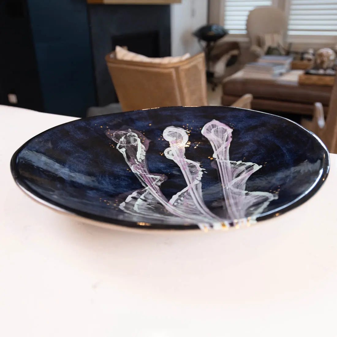 #55 XL Gray Stoneware Serving Platter - Abstract Art with REAL GOLD - (Creative Collection) - Dan Pearce Ceramics