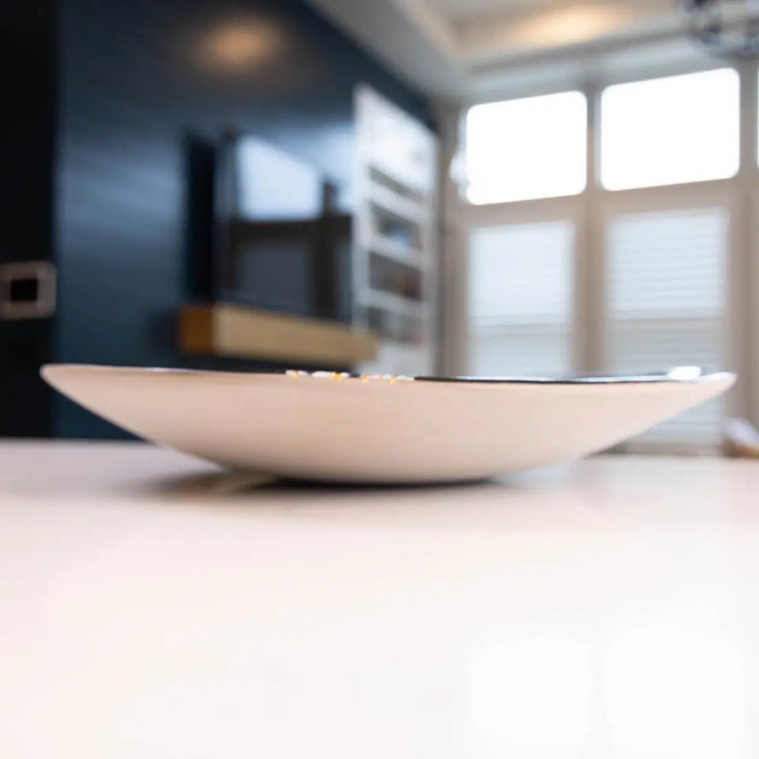 #55 XL Gray Stoneware Serving Platter - Abstract Art with REAL GOLD - (Creative Collection) - Dan Pearce Ceramics