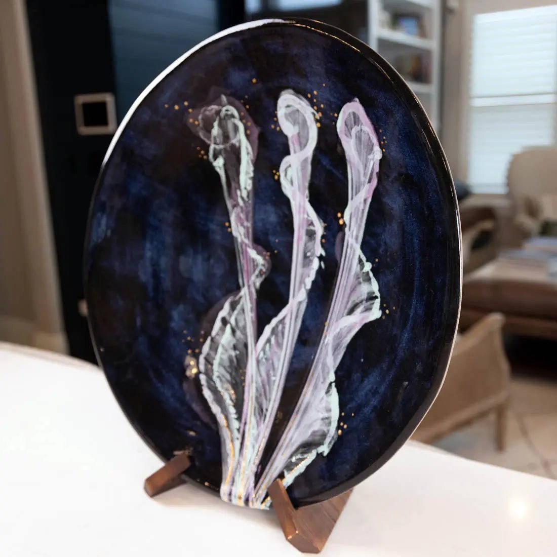 #55 XL Gray Stoneware Serving Platter - Abstract Art with REAL GOLD - (Creative Collection) - Dan Pearce Ceramics