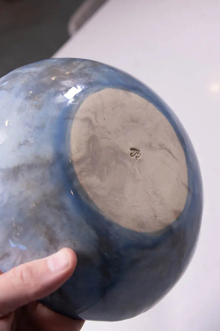 Bowl #20 Large Stoneware Nerikomi Sky Blue & Brown Serving Bowl (Big Bowl Series)