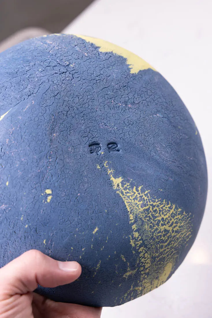 Bowl #21 Large Porcelain Nerikomi Navy Blue & Yellow Serving Bowl (Big Bowl Series)