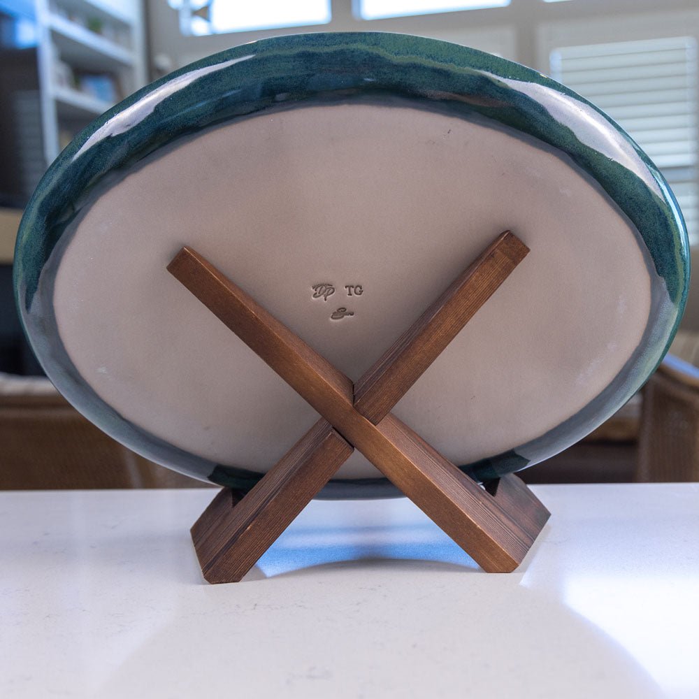 Large Stoneware Decorative Oval Platter (Deep Greens) - Dan Pearce Ceramics