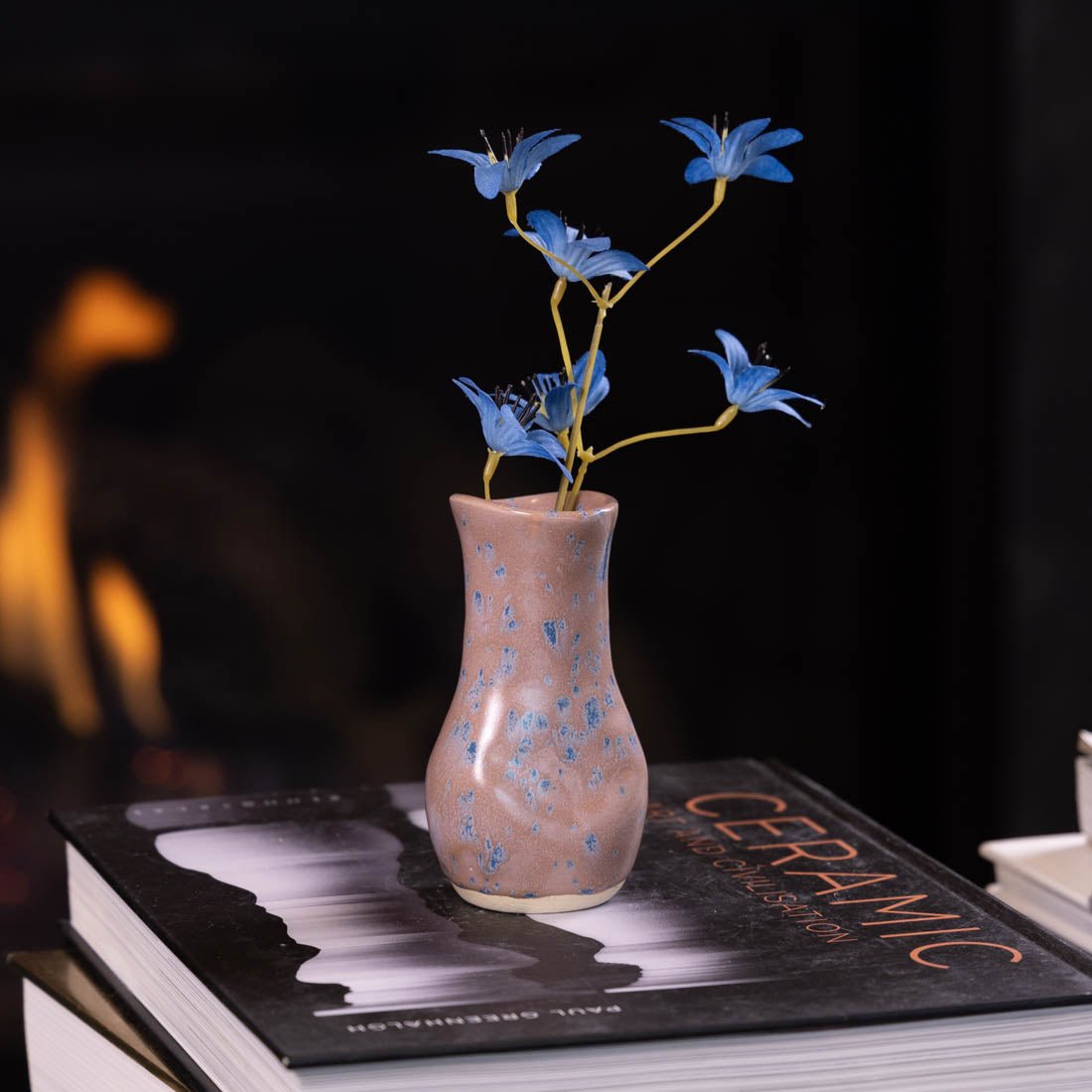 Pot #36 - Small Manipulated Pot (Peachy Pink & Blues) - Dan Pearce Ceramics