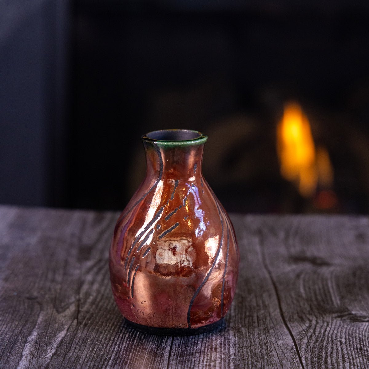 Pot #396 - Medium Raku - Fired Decorative Bud Vase - Dan Pearce Ceramics