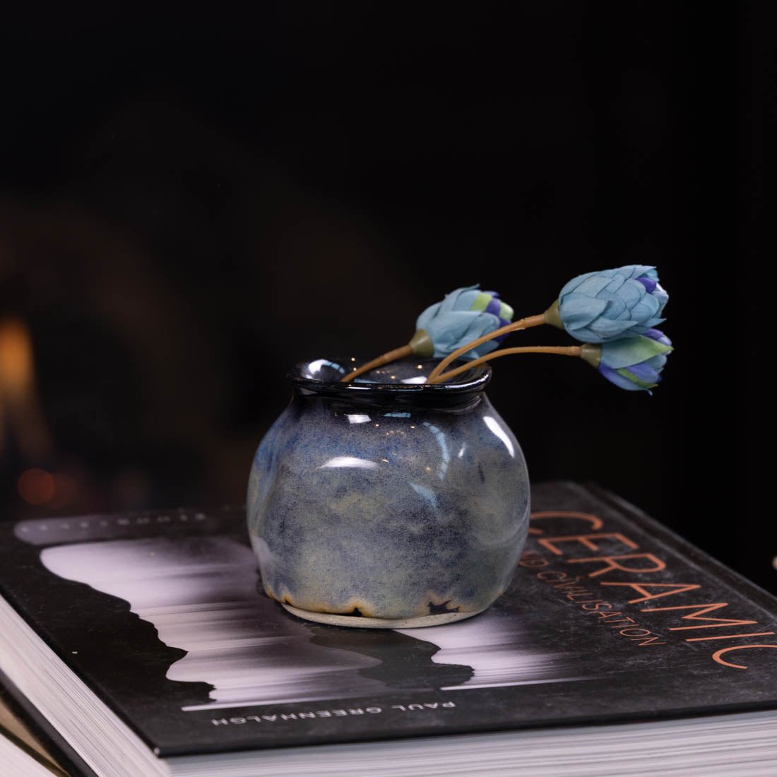 Pot #40 - Small Manipulated Pot (Obsidian Blues & Creams) - Dan Pearce Ceramics