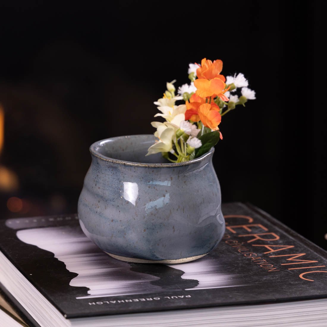 Pot #41 - Medium - Small Manipulated Pot (Creamy Dark Slate Speckled) - Dan Pearce Ceramics