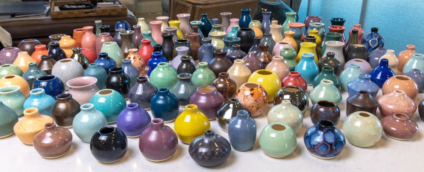 Pot #567 Miniature Tiny Colored Stoneware Crackle Bud Vase - Dan Pearce Ceramics