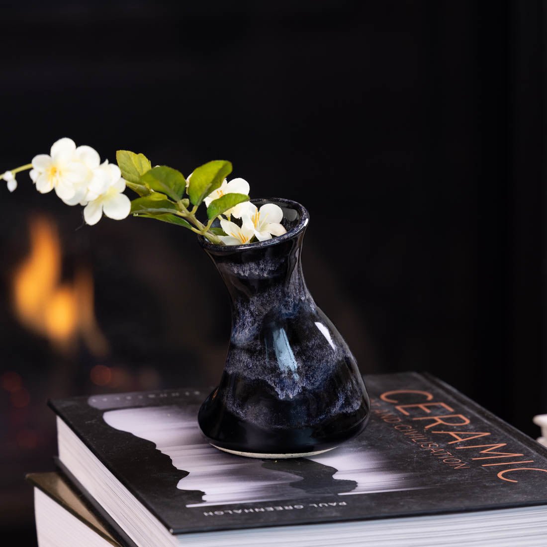 Pot #58 - Medium - Small Manipulated Pot (Blacks and Oozy Creams) - Dan Pearce Ceramics