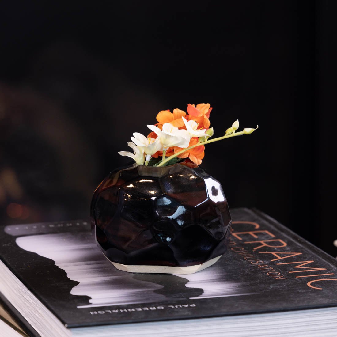 Pot #60 - Medium - Small Manipulated Pot (Subtle Dark Burgundies on Black) - Dan Pearce Ceramics