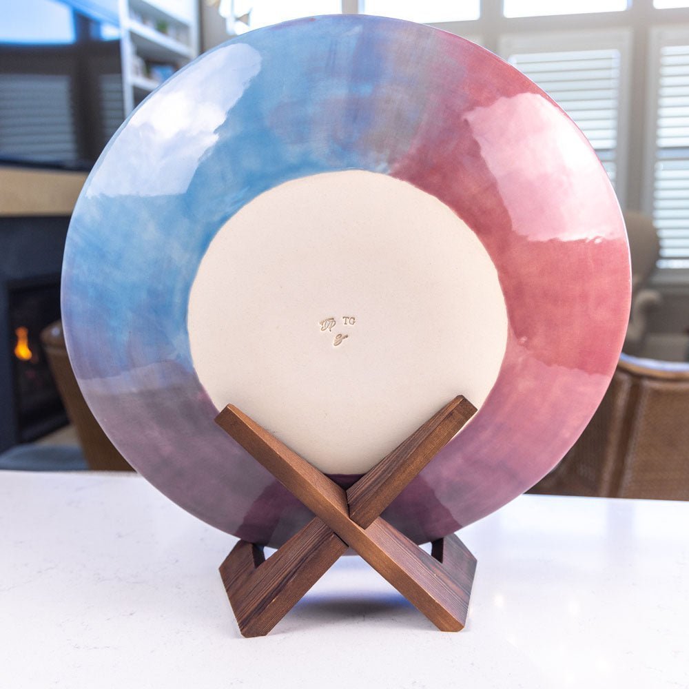 XL Stoneware Decorative Contemporary Hand - Drawn Mandala Platter (Blues, Pinks, and Purples) - Dan Pearce Ceramics