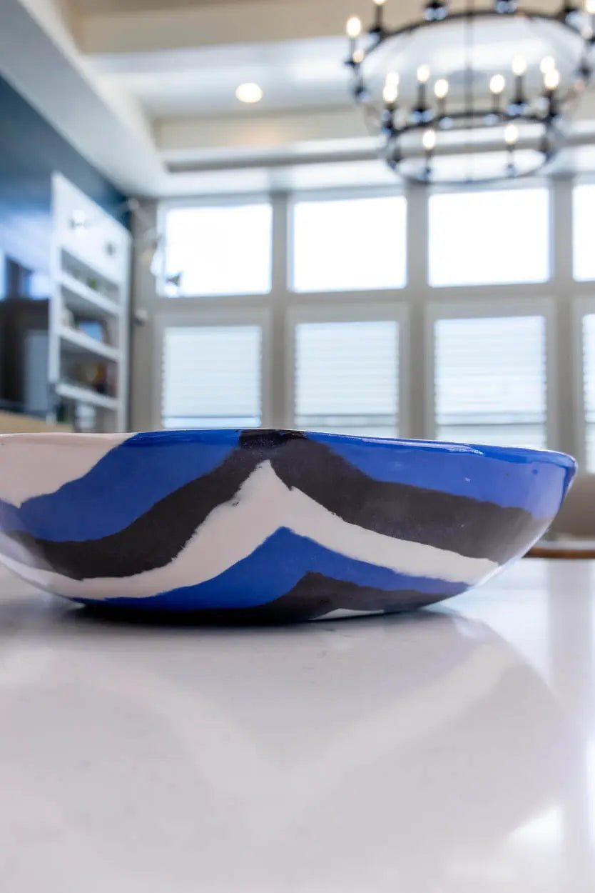 XXL Porcelain Abstract Squares Nerikomi Bowl (Blue, White & Black Series) - Dan Pearce Ceramics
