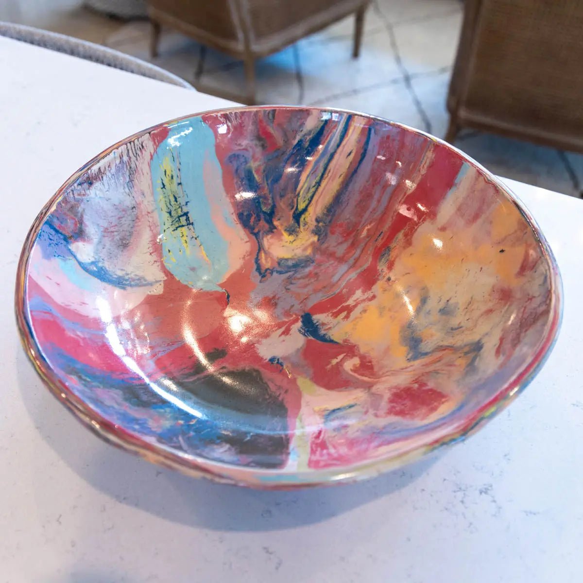 #05 XXL Stoneware Nerikomi Decorative Serving Bowl "Rainbow Bright" (Color Spectrum Series) - Dan Pearce Ceramics