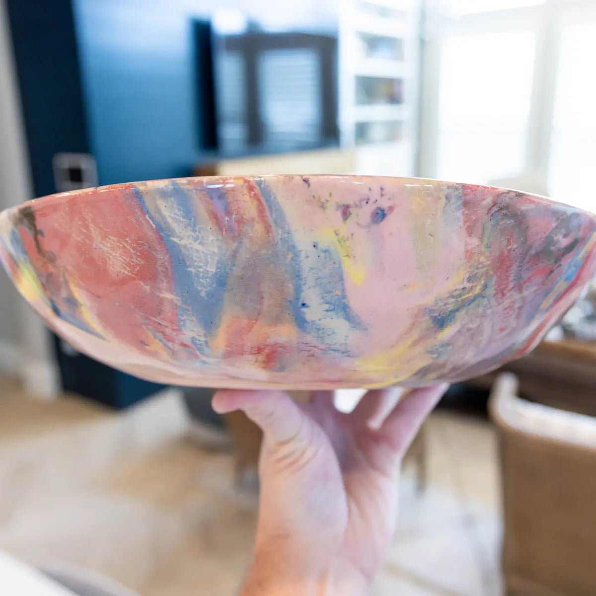 #05 XXL Stoneware Nerikomi Decorative Serving Bowl "Rainbow Bright" (Color Spectrum Series) - Dan Pearce Ceramics