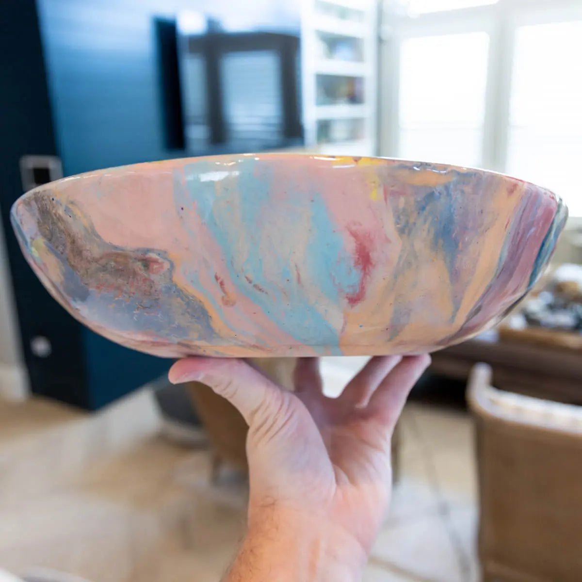 #05 XXL Stoneware Nerikomi Decorative Serving Bowl "Rainbow Bright" (Color Spectrum Series) - Dan Pearce Ceramics