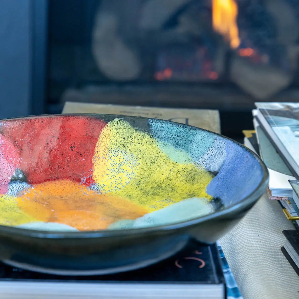 #11 XL Stoneware Dark Decorative Serving Bowl with Big, Bright Abstract Colors (Color Spectrum Series) - Dan Pearce Ceramics