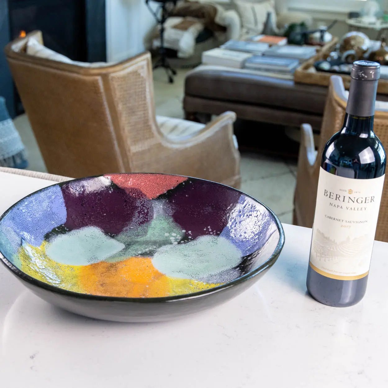 #11 XL Stoneware Dark Decorative Serving Bowl with Big, Bright Abstract Colors (Color Spectrum Series) - Dan Pearce Ceramics