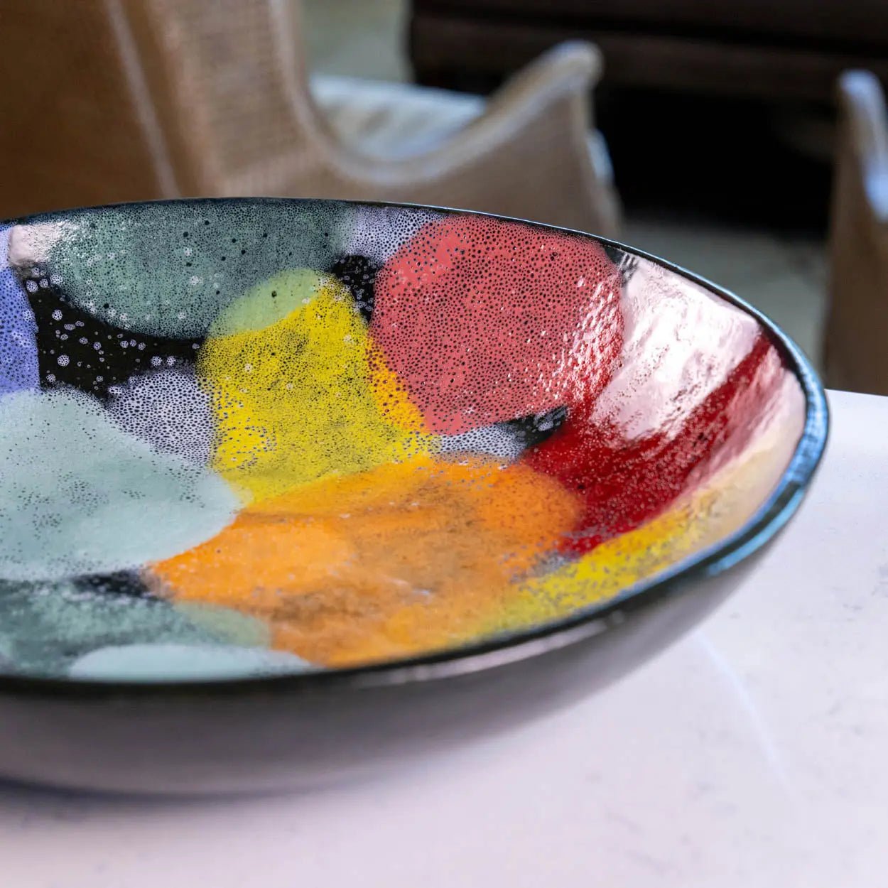 #11 XL Stoneware Dark Decorative Serving Bowl with Big, Bright Abstract Colors (Color Spectrum Series) - Dan Pearce Ceramics