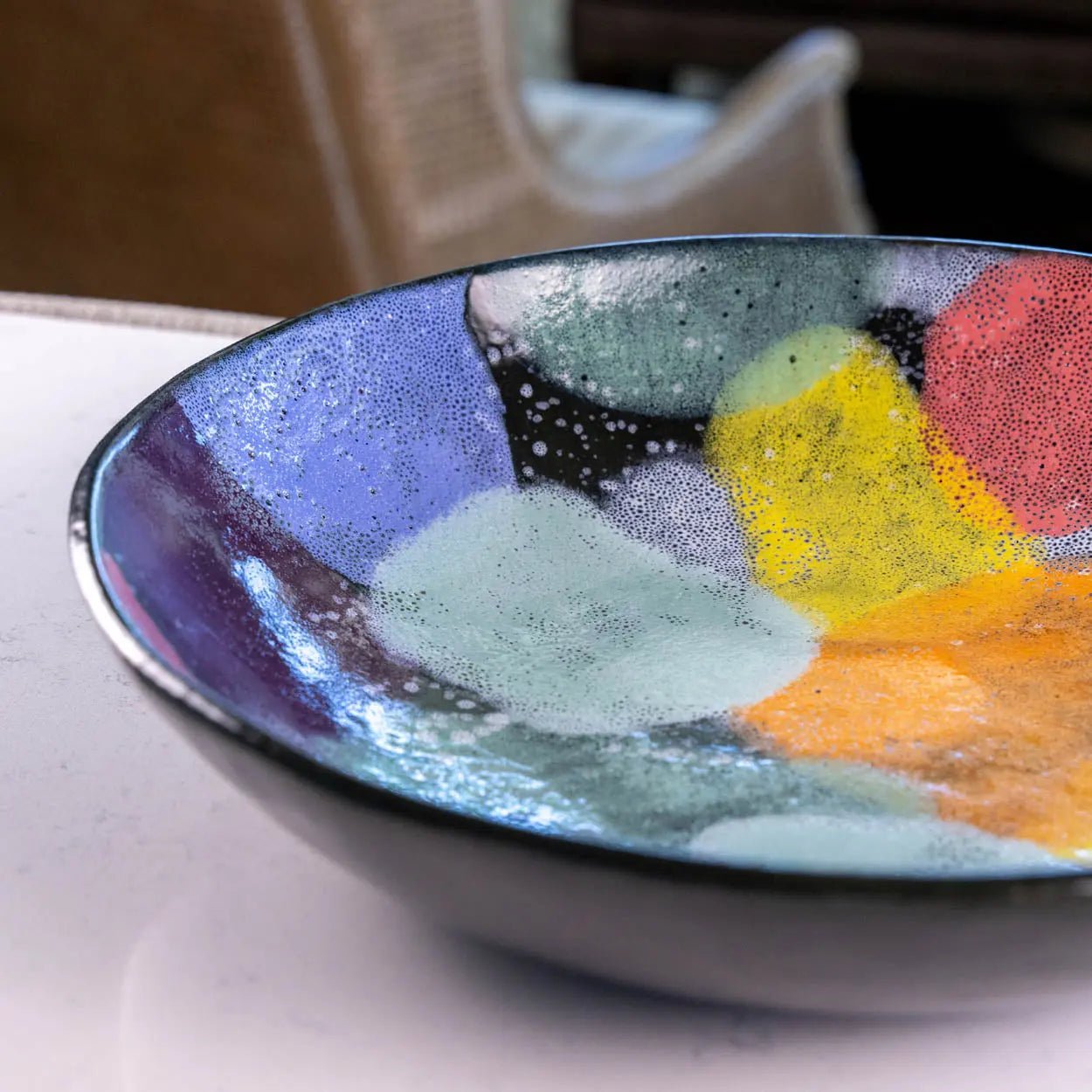 #11 XL Stoneware Dark Decorative Serving Bowl with Big, Bright Abstract Colors (Color Spectrum Series) - Dan Pearce Ceramics