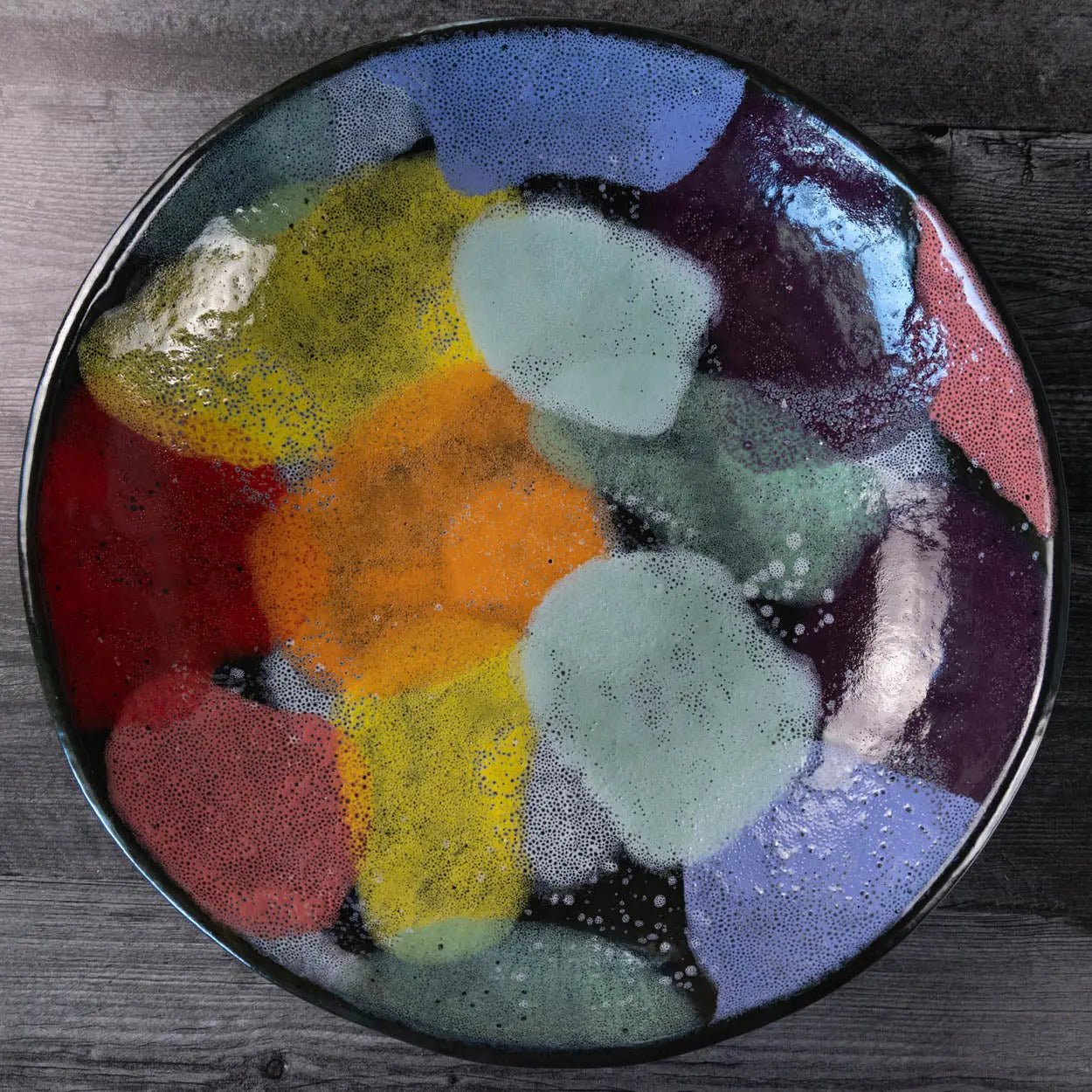 #11 XL Stoneware Dark Decorative Serving Bowl with Big, Bright Abstract Colors (Color Spectrum Series) - Dan Pearce Ceramics