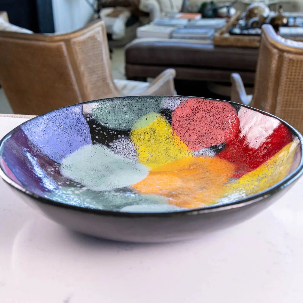 #11 XL Stoneware Dark Decorative Serving Bowl with Big, Bright Abstract Colors (Color Spectrum Series) - Dan Pearce Ceramics
