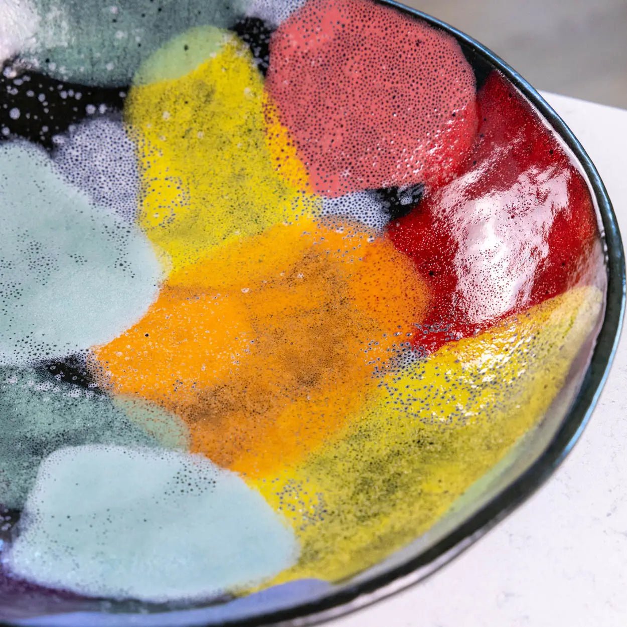 #11 XL Stoneware Dark Decorative Serving Bowl with Big, Bright Abstract Colors (Color Spectrum Series) - Dan Pearce Ceramics