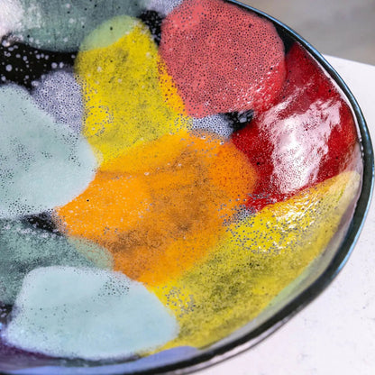 #11 XL Stoneware Dark Decorative Serving Bowl with Big, Bright Abstract Colors (Color Spectrum Series) - Dan Pearce Ceramics