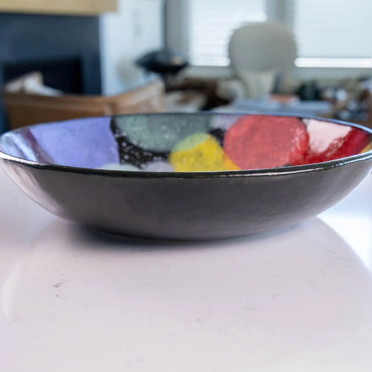#11 XL Stoneware Dark Decorative Serving Bowl with Big, Bright Abstract Colors (Color Spectrum Series) - Dan Pearce Ceramics