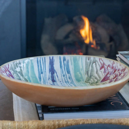 #12 XL Stoneware Hazelnut Decorative Serving Bowl with Pendulum Streaks of Color (Color Spectrum Series) - Dan Pearce Ceramics