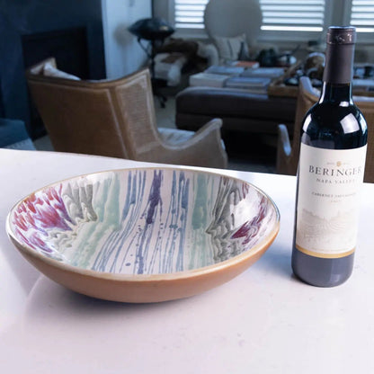 #12 XL Stoneware Hazelnut Decorative Serving Bowl with Pendulum Streaks of Color (Color Spectrum Series) - Dan Pearce Ceramics